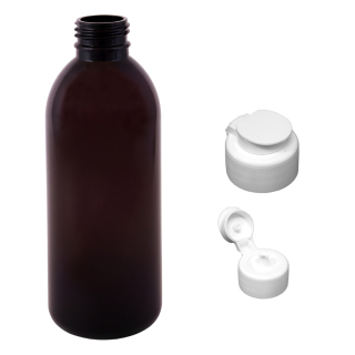 Plastová lahvička hnědá s bílým dávkovacím víčkem Tera 300 ml