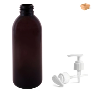Plastová lahvička hnědá s bílou pumpičkou Tera 300 ml - 160 ks