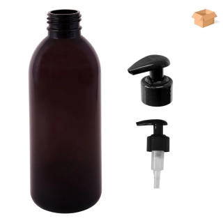 Plastová lahvička hnědá s černou pumpičkou Tera 300 ml - 160 ks