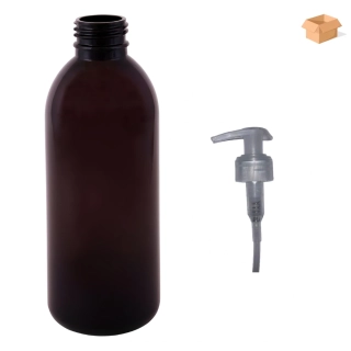 Plastová lahvička hnědá s transparentní pumpičkou Tera 300 ml - 160 ks