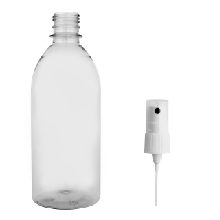Plastová lahvička čirá s kosmetickým rozprašovačem Tera 500 ml