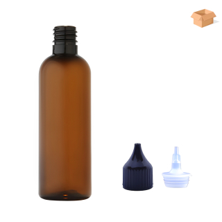Plastová lahvička hnědá s černou špičkou Via 100 ml - 400 ks