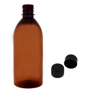 Plastová lahvička hnědá s černým uzávěrem Tera 500 ml