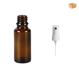 Skleněná lékovka s bílým kosmetickým rozprašovačem Luna 20 ml - 216 ks