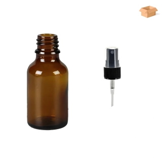 Skleněná lékovka s černým kosmetickým rozprašovačem Luna 25 ml - 156 ks