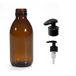 Skleněná lékovka s černou pumpičkou Luna 150 ml
