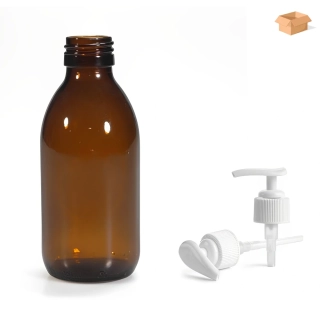 Skleněná lékovka s bílou pumpičkou Luna 150 ml - 88 ks