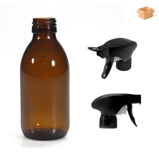 Skleněná lékovka s černým pistolovým rozprašovačem Luna 150 ml - 88 ks