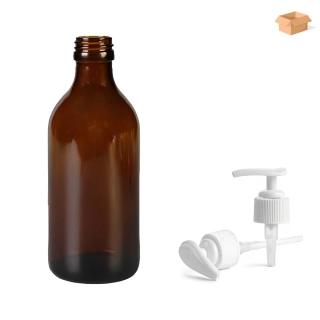 Skleněná lékovka s bílou pumpičkou Luna 250 ml - 39 ks