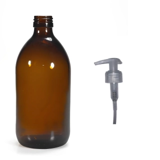 Skleněná lékovka s transparentní pumpičkou Luna 500 ml