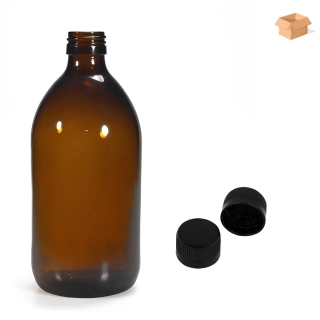 Skleněná lékovka s černým uzávěrem s pojistkou Luna 500 ml - 35 ks