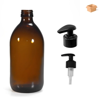 Skleněná lékovka s černou pumpičkou Luna 500 ml - 35 ks