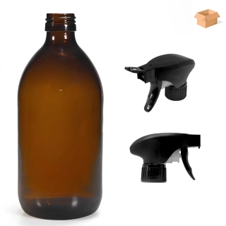 Skleněná lékovka s černým pistolovým rozprašovačem Luna 1000 ml - 14 ks