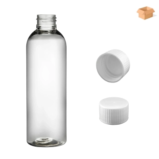 Plastová lahvička čirá s bílým víčkem Ambra 200 ml - 224 ks