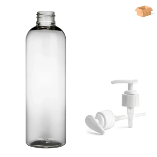 Plastová lahvička čirá s bílou pumpičkou Ambra 250 ml - 180 ks