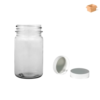 Plastová lahvička čirá s bílým uzávěrem s ALU vložkou Pilulka 100 ml - 390 ks
