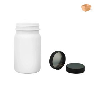 Plastová lahvička bílá s černým uzávěrem s ALU vložkou Pilulka 100 ml - 390 ks