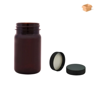 Plastová lahvička hnědá s černým víčkem Pilulka 100 ml - 390 ks