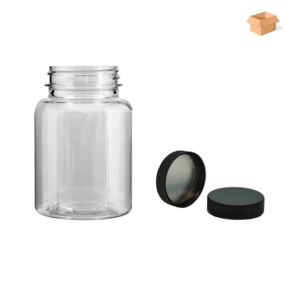 Plastová lahvička čirá s černým uzávěrem s ALU vložkou Pilulka 150 ml - 270 ks