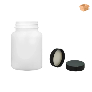 Plastová lahvička bílá s černým uzávěrem Pilulka 150 ml - 270 ks