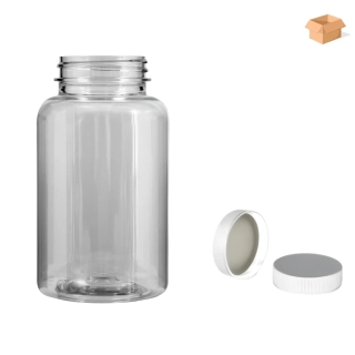 Plastová lahvička čirá s bílým uzávěrem Pilulka 250 ml - 165 ks