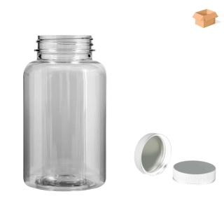 Plastová lahvička čirá s bílým uzávěrem s ALU vložkou Pilulka 250 ml - 165 ks