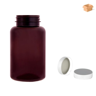 Plastová lahvička hnědá s bílým uzávěrem Pilulka 250 ml - 165 ks