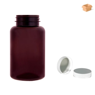 Plastová lahvička hnědá s bílým uzávěrem s ALU vložkou Pilulka 250 ml - 165 ks
