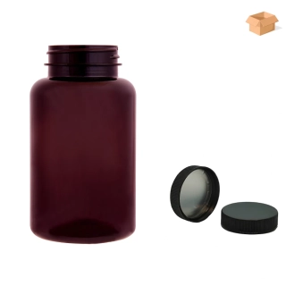 Plastová lahvička hnědá s černým uzávěrem s ALU vložkou Pilulka 250 ml - 165 ks