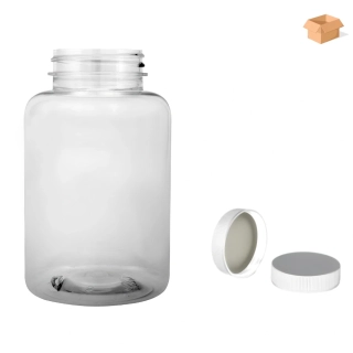 Plastová lahvička čirá s bílým uzávěrem Pilulka 300 ml - 150 ks