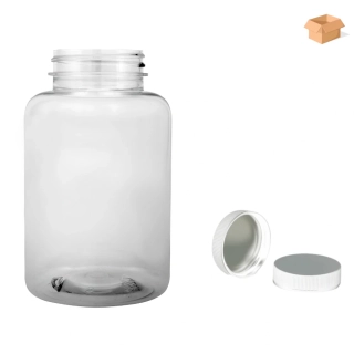 Plastová lahvičky čirá s bílým uzávěrem s ALU vložkou Pilulka 300 ml - 150 ks