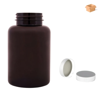 Plastová lahvička hnědá s bílým uzávěrem Pilulka 300 ml - 150 ks