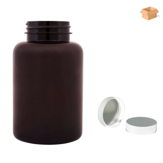 Plastová lahvička hnědá s bílým uzávěrem s ALU vložkou Pilulka 300 ml - 150 ks