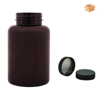 Plastová lahvička hnědá s černým uzávěrem s ALU vložkou Pilulka 300 ml - 150 ks