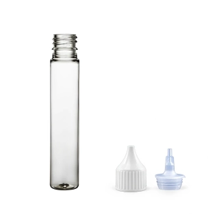 Plastová lahvička čirá vysoká s bílou špičkou Via 25 ml