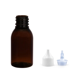 Plastová lahvička hnědá široká s bílou špičkou Via 25 ml