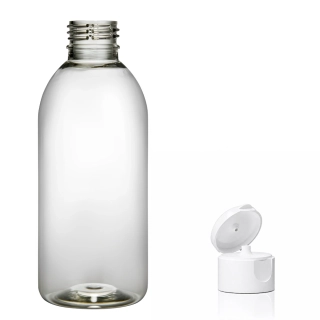 Plastová lahvička čirá s bílým dávkovacím víčkem Tera 200 ml