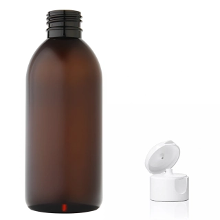 Plastová lahvička hnědá s bílým dávkovacím víčkem Tera 250 ml