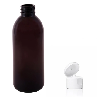 Plastová lahvička hnědá s bílým dávkovacím víčkem Tera 300 ml