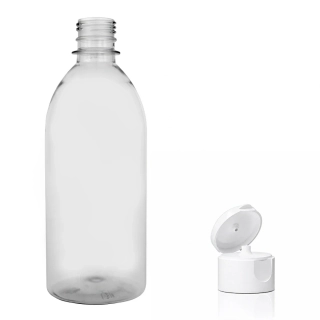 Plastová lahvička čirá s bílým dávkovacím víčkem Tera 500 ml