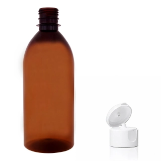 Plastová lahvička hnědá s bílým dávkovacím víčkem Tera 500 ml