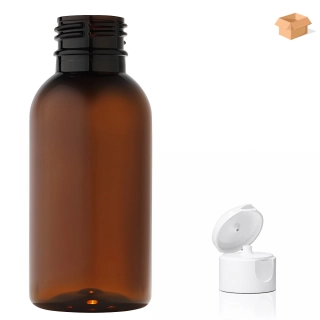 Plastová lahvička hnědá s bílým dávkovacím víčkem Tera 100 ml - 400 ks