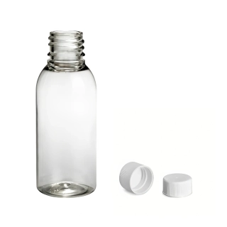 Plastová lahvička čirá s bílým uzávěrem Via 35 ml