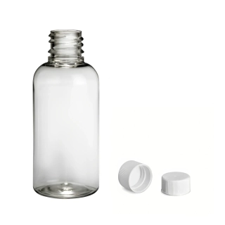 Plastová lahvička čirá s bílým uzávěrem Via 50 ml
