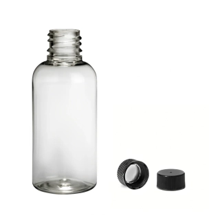 Plastová lahvička čirá s černým uzávěrem Via 50 ml