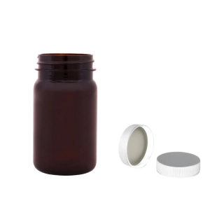 Plastová lahvička hnědá s bílým uzávěrem Pilulka 100 ml
