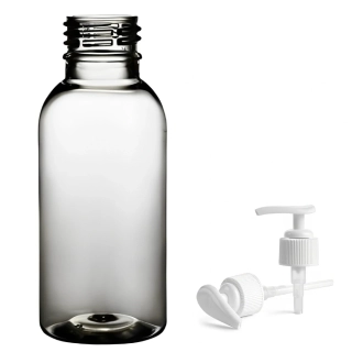 Plastová lahvička čirá s bílou pumpičkou Tera 100 ml
