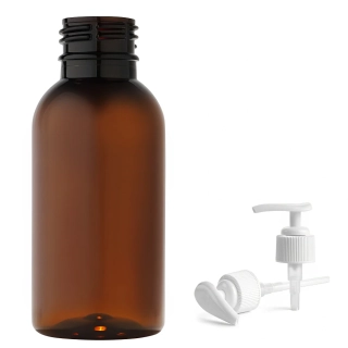 Plastová lahvička hnědá s bílou pumpičkou Tera 100 ml