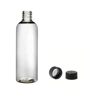 Plastová lahvička čirá s černým uzávěrem Via 100 ml