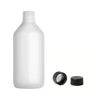 Plastová lahvička bílá s černým uzávěrem Via 115 ml